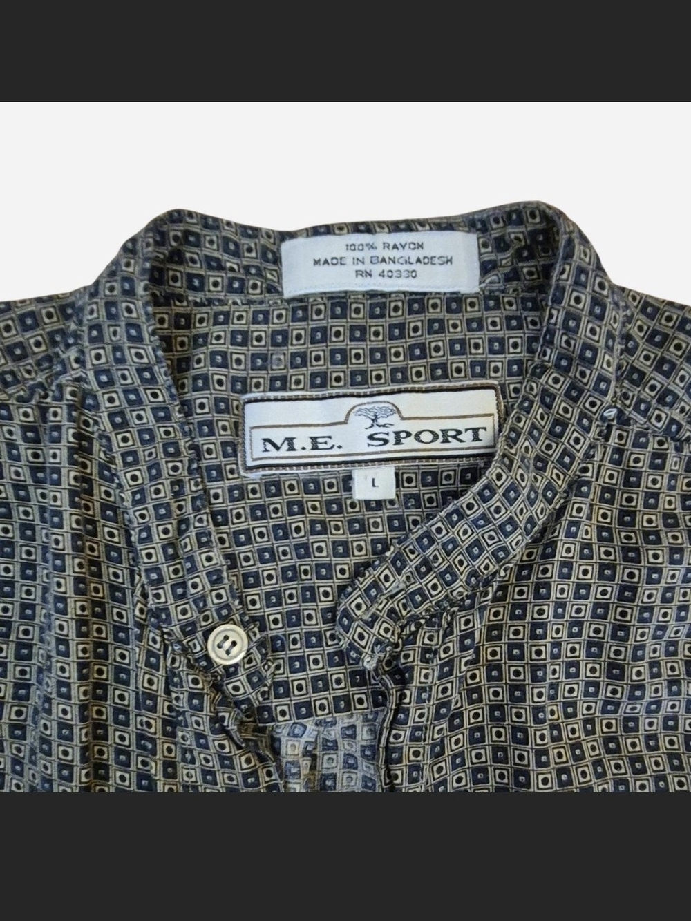 Vintage M.E. Sport 100% Rayon Button Up Shirt Men's Large Geometric Print - Picture 2 of 6
